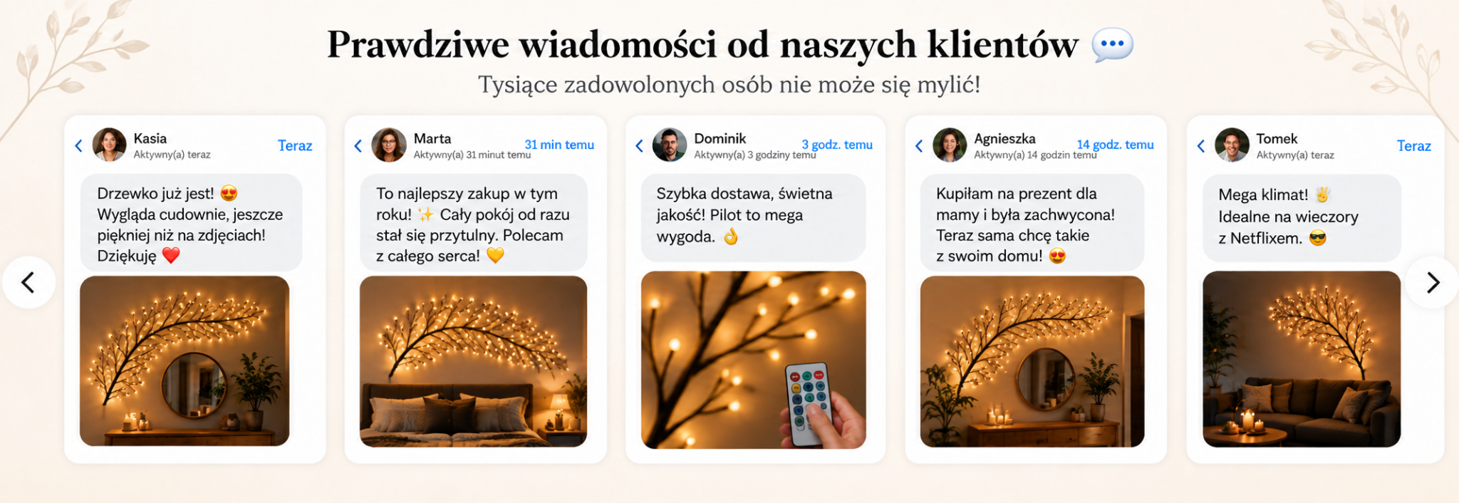 Efekt przed i po z gałązką LED